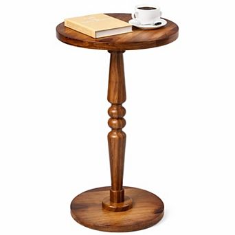 Round Side Table Solid Wood Pedestal Compact for Small Spaces Livingroom Bedroom Office Versatile