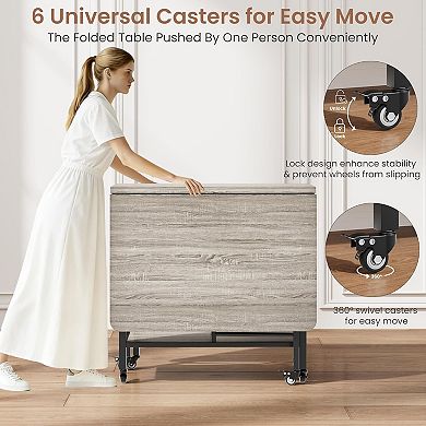 4-Person Foldable Dining Table Set, Rolling Swivel Wheels & 4 Matching Folding Chairs for Kitchen
