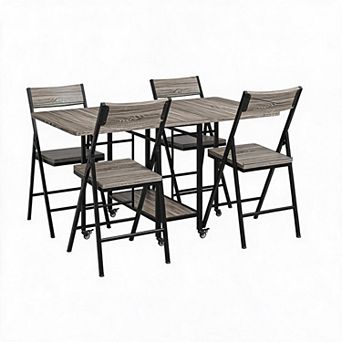 4-Person Foldable Dining Table Set, Rolling Swivel Wheels & 4 Matching Folding Chairs for Kitchen