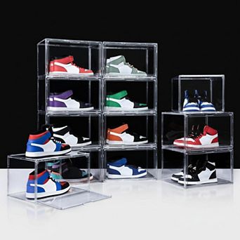 Ultra Clear Stackable Shoe Boxes Magnetic Door Foldable Fits Size 15