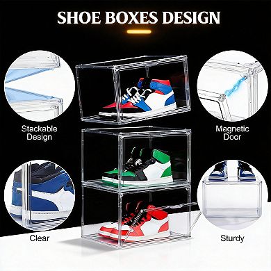 Ultra Clear Stackable Shoe Boxes Magnetic Door Foldable Fits Size 15