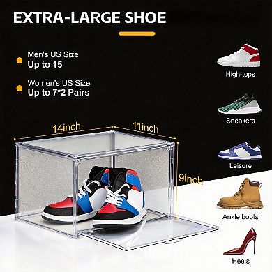 Ultra Clear Stackable Shoe Boxes Magnetic Door Foldable Fits Size 15