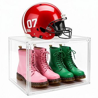 Clear Stackable Shoe Storage Boxes Magnetic Lids PET Sturdy Multifunctional