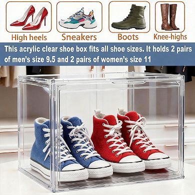Clear Stackable Shoe Storage Boxes Magnetic Lids PET Sturdy Multifunctional