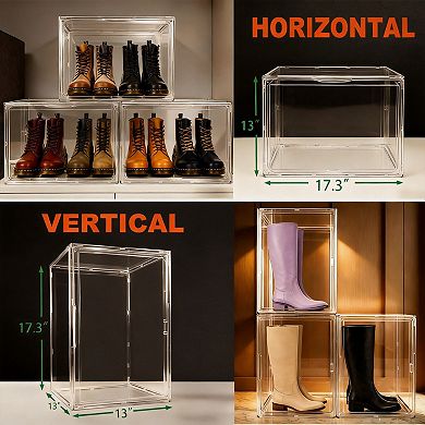 Clear Stackable Shoe Storage Boxes Magnetic Lids PET Sturdy Multifunctional