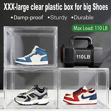 Clear Stackable Shoe Storage Boxes Magnetic Lids PET Sturdy Multifunctional