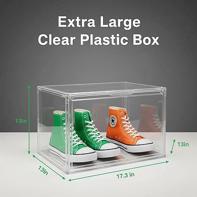 Clear Stackable Shoe Storage Boxes Magnetic Lids PET Sturdy Multifunctional