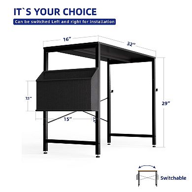 Small Computer Desk with Storage Bag Headphone Hook Home Office Study Writing Table
