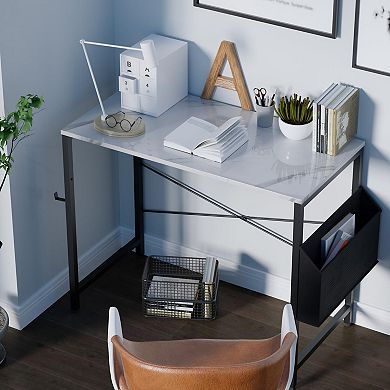 Small Computer Desk with Storage Bag Headphone Hook Home Office Study Writing Table