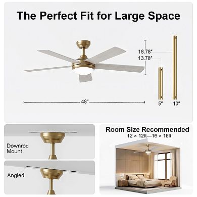 48 Inch Smart Indoor Control Ceiling Fan with Light and Remote DC Motor Quiet Fan by GRANDJOY