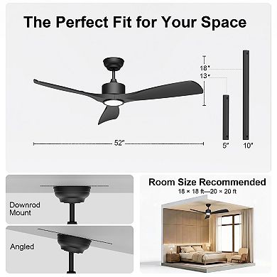 52 Inch DC Ceiling Fan with Light for Outdoor Covered Patio Indoor Remote Control by GRANDJOY