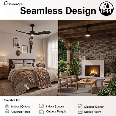 52 Inch DC Ceiling Fan with Light for Outdoor Covered Patio Indoor Remote Control by GRANDJOY