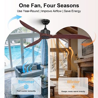 65 Inch Ceiling Fan No Light with Remote Solid Wood Blades Energy Efficient DC Motor by GRANDJOY