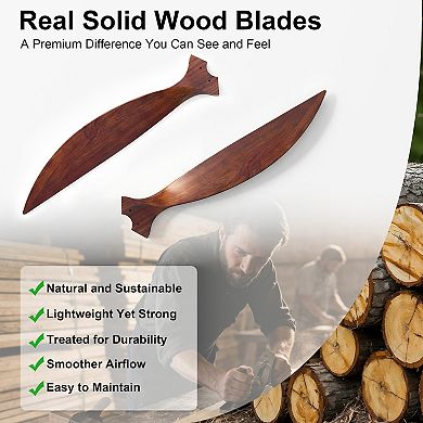 65 Inch Ceiling Fan No Light with Remote Solid Wood Blades Energy Efficient DC Motor by GRANDJOY