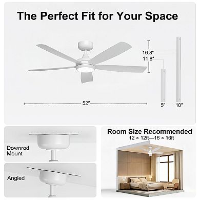 52 Inch Ceiling Fan with Light Smart Control for Bedroom Living Room by GRANDJOY