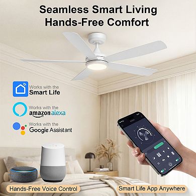 52 Inch Ceiling Fan with Light Smart Control for Bedroom Living Room by GRANDJOY