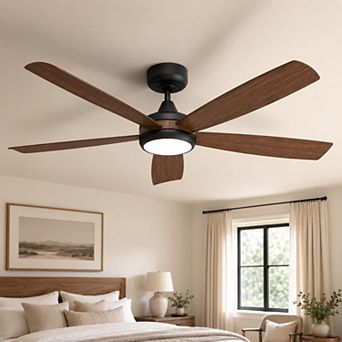 Smart Modern Ceiling Fan with Light 52 Inch, Alexa/Gg/App/Remote, 5-Blade Quiet DC Motor for Bedroom