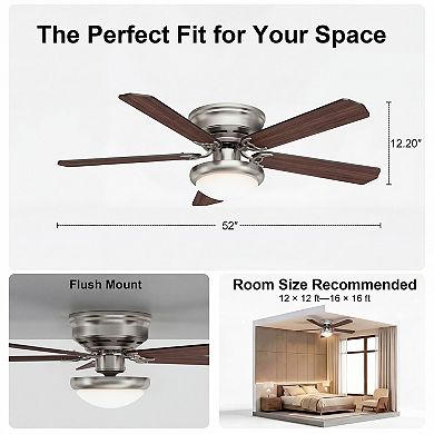 52 Inch Ceiling Fan with Light Remote Control Quiet DC Motor for Bedroom Living Room by GRANDJOY