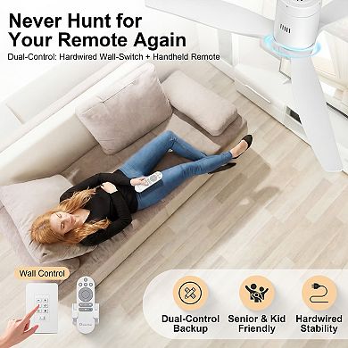 52 Inch Indoor Ceiling Fan with Light Flush Mount Remote and Wall Control by GRANDJOY