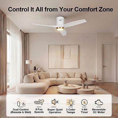 52 Inch Indoor Ceiling Fan with Light Flush Mount Remote and Wall Control by GRANDJOY