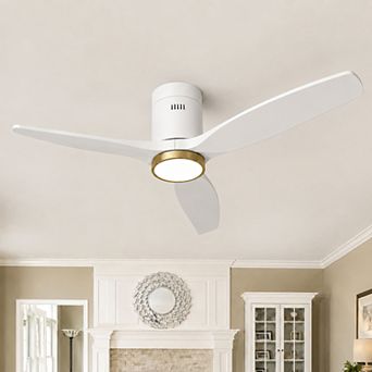52 in Flush Mount Bedroom Ceiling Fan with Light, Solid Wood Low Profile, Quiet, Remote+Wall Control