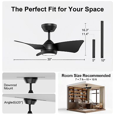 30 Inch Ceiling Fan with Light and Remote DC Motor 3CCT Dimmable Memory LED by GRANDJOY