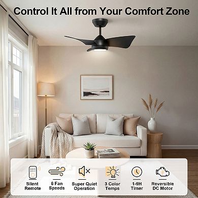 30 Inch Ceiling Fan with Light and Remote DC Motor 3CCT Dimmable Memory LED by GRANDJOY