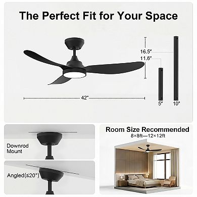 42 Inch Dropped Ceiling Fan with Light and Remote Energy Efficient DC Motor by GRANDJOY