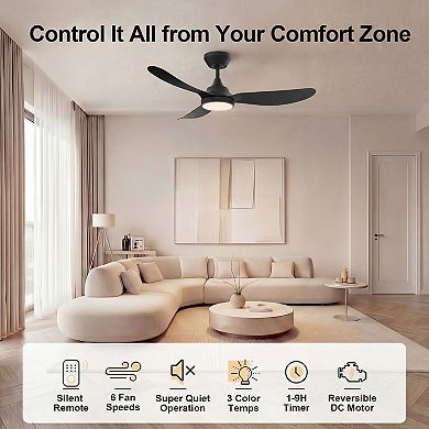 42 Inch Dropped Ceiling Fan with Light and Remote Energy Efficient DC Motor by GRANDJOY