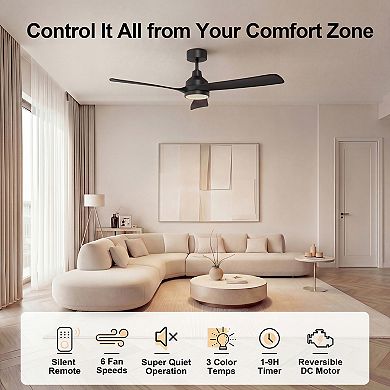 52 Inch Indoor DC Ceiling Fan with Light and Remote Dimmable LED 6 Speed Reversible by GRANDJOY