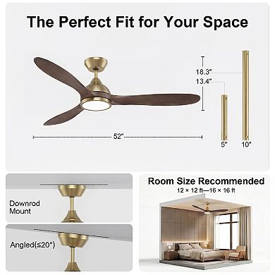 52 Inch Indoor Ceiling Fan with Light and Remote DC Motor 3CCT Dimmable Memory LED by GRANDJOY