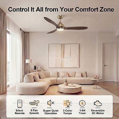 52 Inch Indoor Ceiling Fan with Light and Remote DC Motor 3CCT Dimmable Memory LED by GRANDJOY