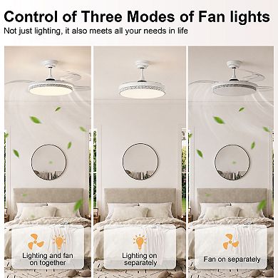 44 Inch Indoor Ceiling Fan with Light and Foldable Blades Remote Control by GRANDJOY