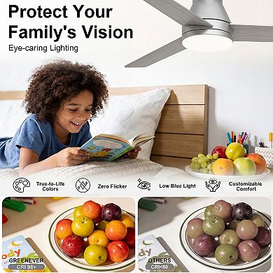 52 Inch Ceiling Fan with Light Remote Control Downrod Mount Quiet DC Motor Indoor Fan by GRANDJOY