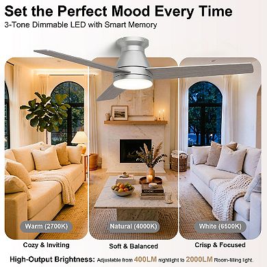 52 Inch Ceiling Fan with Light Remote Control Downrod Mount Quiet DC Motor Indoor Fan by GRANDJOY