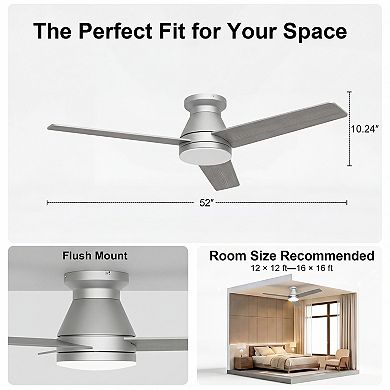 52 Inch Ceiling Fan with Light Remote Control Downrod Mount Quiet DC Motor Indoor Fan by GRANDJOY