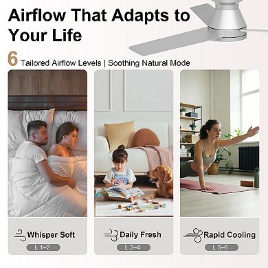 52 Inch Ceiling Fan with Light Remote Control Downrod Mount Quiet DC Motor Indoor Fan by GRANDJOY