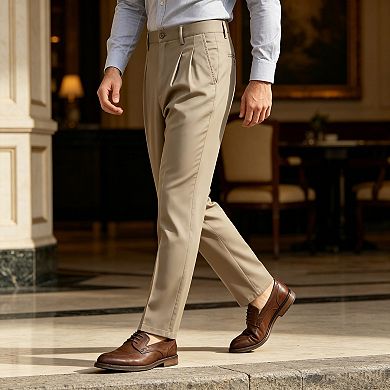 Men's Casual Pants Relaxed Fit Double Pleated Smart Business Trousers