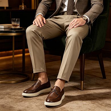 Men's Casual Pants Relaxed Fit Double Pleated Smart Business Trousers