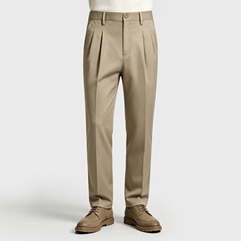 Men's Casual Pants Relaxed Fit Double Pleated Smart Business Trousers