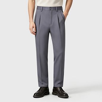 Men's Casual Pants Relaxed Fit Double Pleated Smart Business Trousers