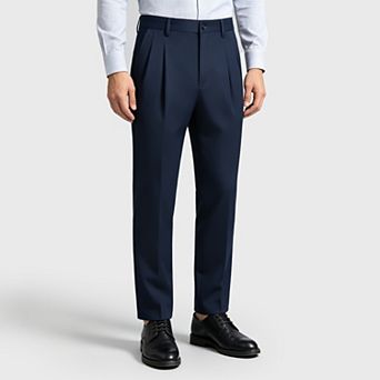 Men's Casual Pants Relaxed Fit Double Pleated Smart Business Trousers