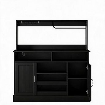 47" Coffee Bar Cabinet with Power Outlet, Wine Rack, Goblet Holder, Mug Hooks, Adjustable Shelves