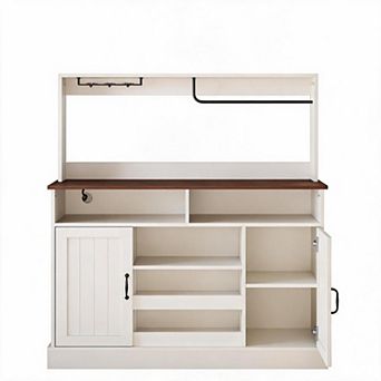 47" Coffee Bar Cabinet with Power Outlet, Wine Rack, Goblet Holder, Mug Hooks, Adjustable Shelves