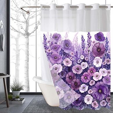 Floral No-Hook Shower Curtain with Snap-in Liner, Oil Painting, Washable