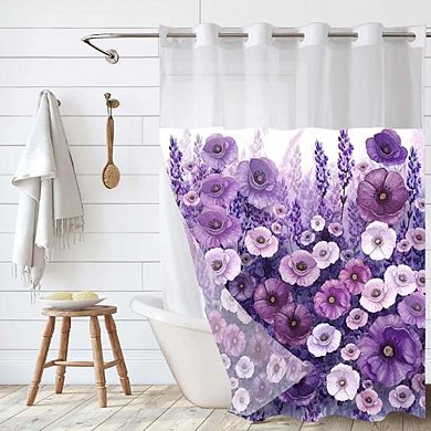 Floral No-Hook Shower Curtain with Snap-in Liner, Oil Painting, Washable