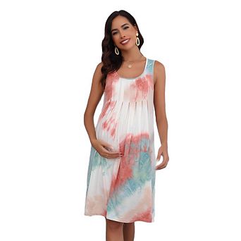 Women's Maternity Tie-Dye Midi Dress Sleeveless Casual Summer Vacation Wear