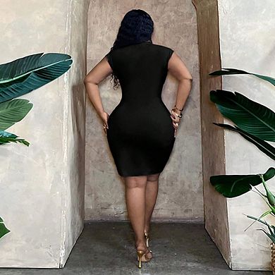 Women's Plus Size Wrap Front Bodycon Mini Dress with Ruched Sides Casual Party Evening Wear