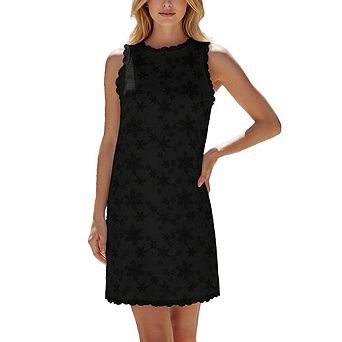 Women's Embroidered Sleeveless Shift Dress Scalloped Trim Casual Summer Vacation Wear