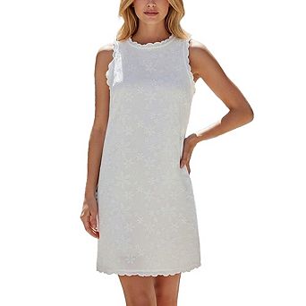 Women's Embroidered Sleeveless Shift Dress Scalloped Trim Casual Summer Vacation Wear